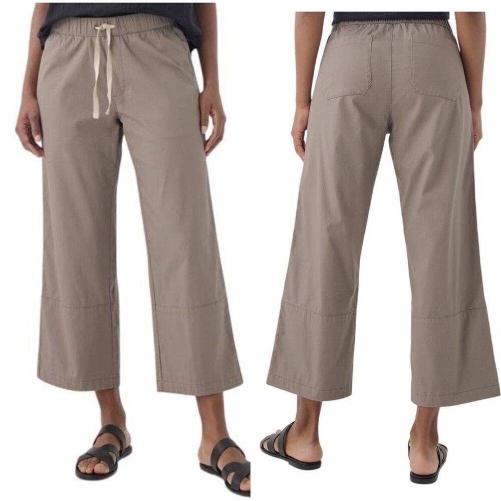 Pact Pants Womens Medium Daily Twill Crop Organic Cotton Wide Leg Drawstring
